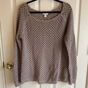 LOFT Eyelet Knit Sweater in Taupe